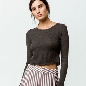 Charcoal Gray Long Sleeve Crop Top